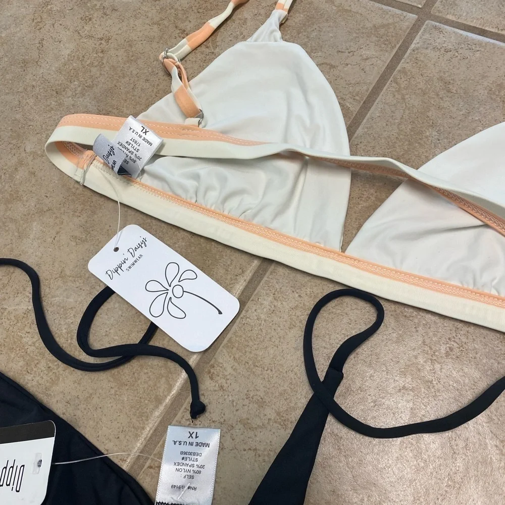 Set Lot 4 New Anthropologie Dippin' Daisy Swimsuit Bikini XL Black White Stripe